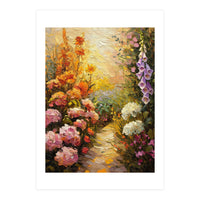 Golden Hour Summer Garden Path Oil Painting (Print Only)