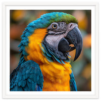 Blue And Yellow Macaw Parrot Close Up Portrait