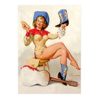 Pinup Sexy Cowgirl Cleaning Her Boots (Print Only)