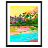Tropical Backwaters Of Kerala, Nature Jungle Forest Landscape Painting, Dreamy Scenic Travel Lake Palm Bohemian thumbnail
