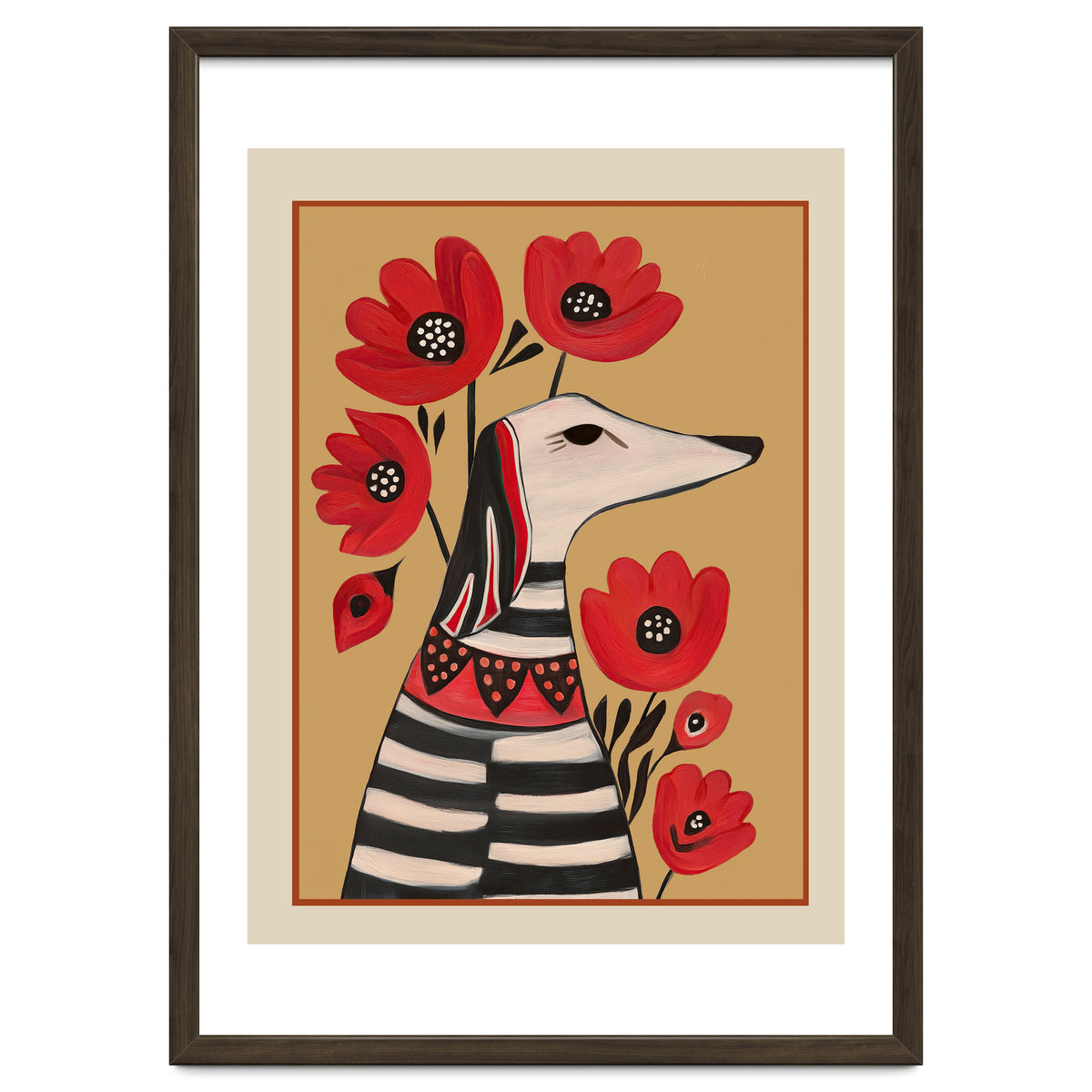 Striped Dog With Poppies