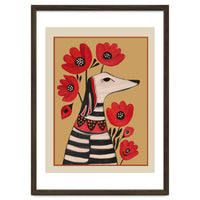 Striped Dog With Poppies