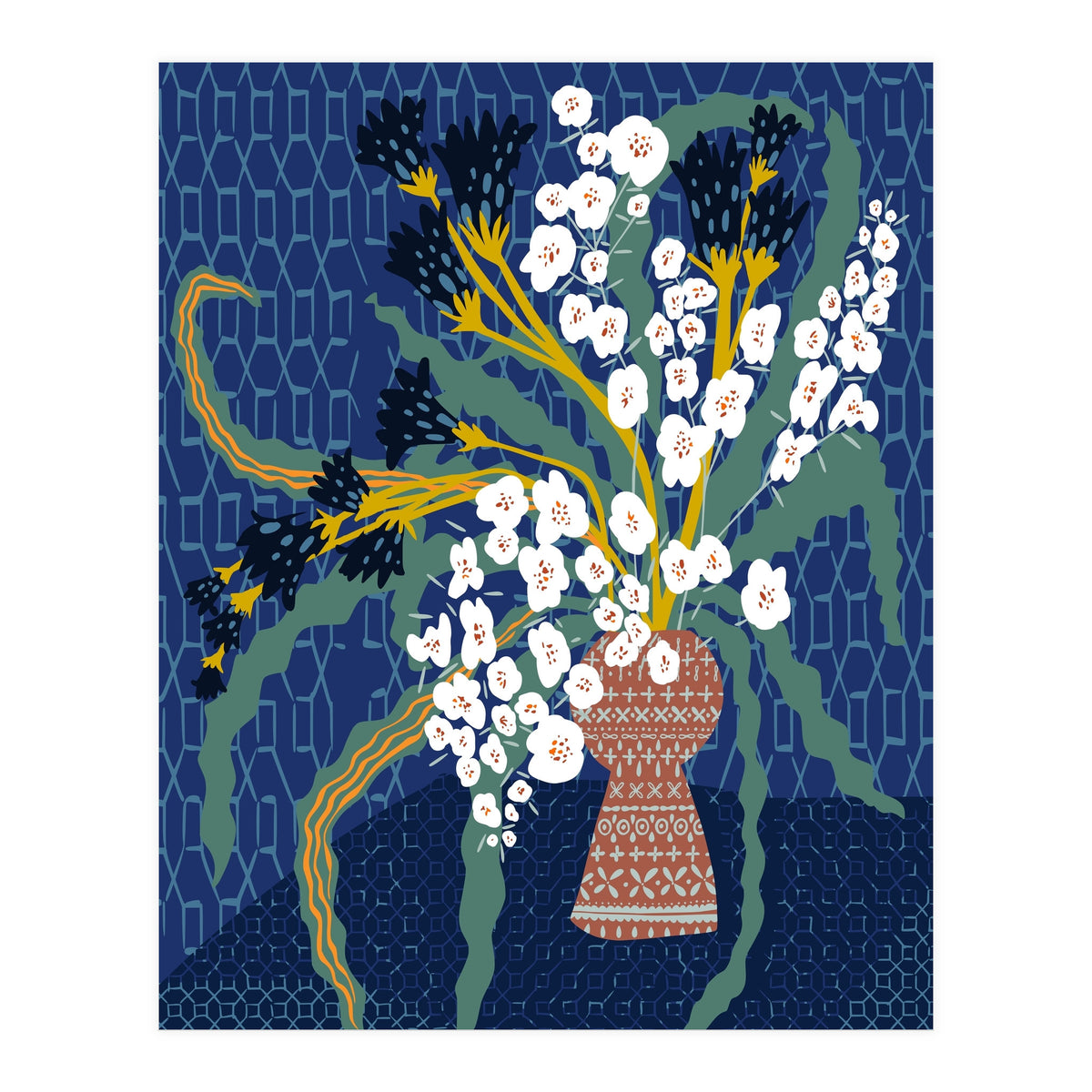Floral contemporary still life dark blue (Print Only)