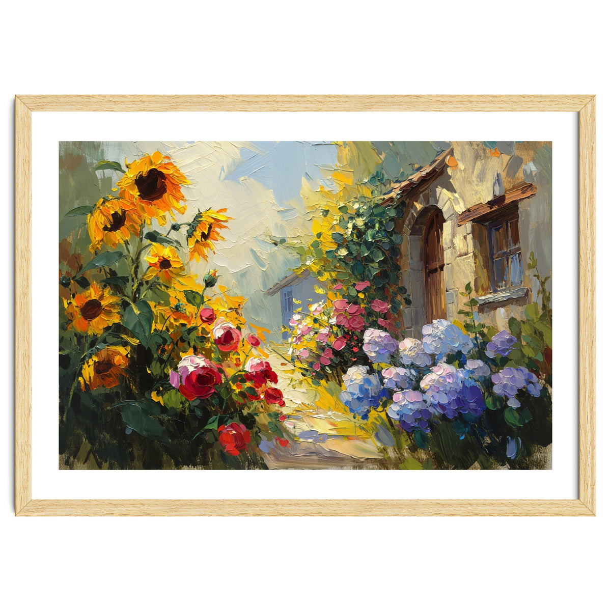 Vibrant Summer Cottage Garden Oil Painting