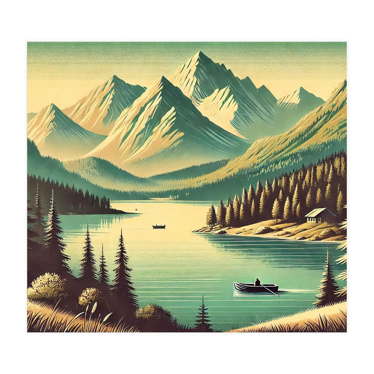 Vintage Alpine Lake Poster (Print Only)