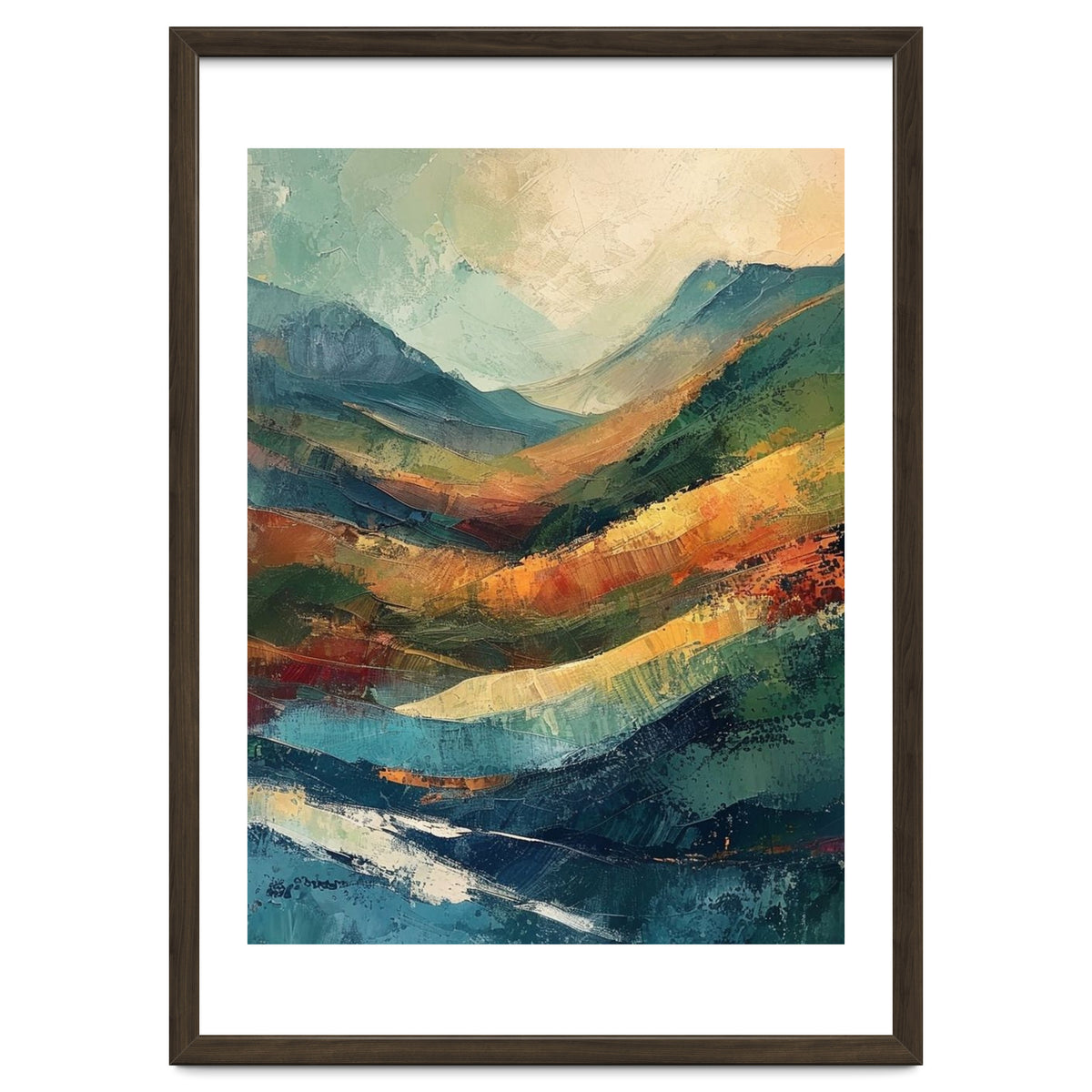 Textured Impasto Mountain Valley Landscape