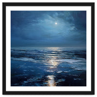 Midnight Blue Moonlit Seascape