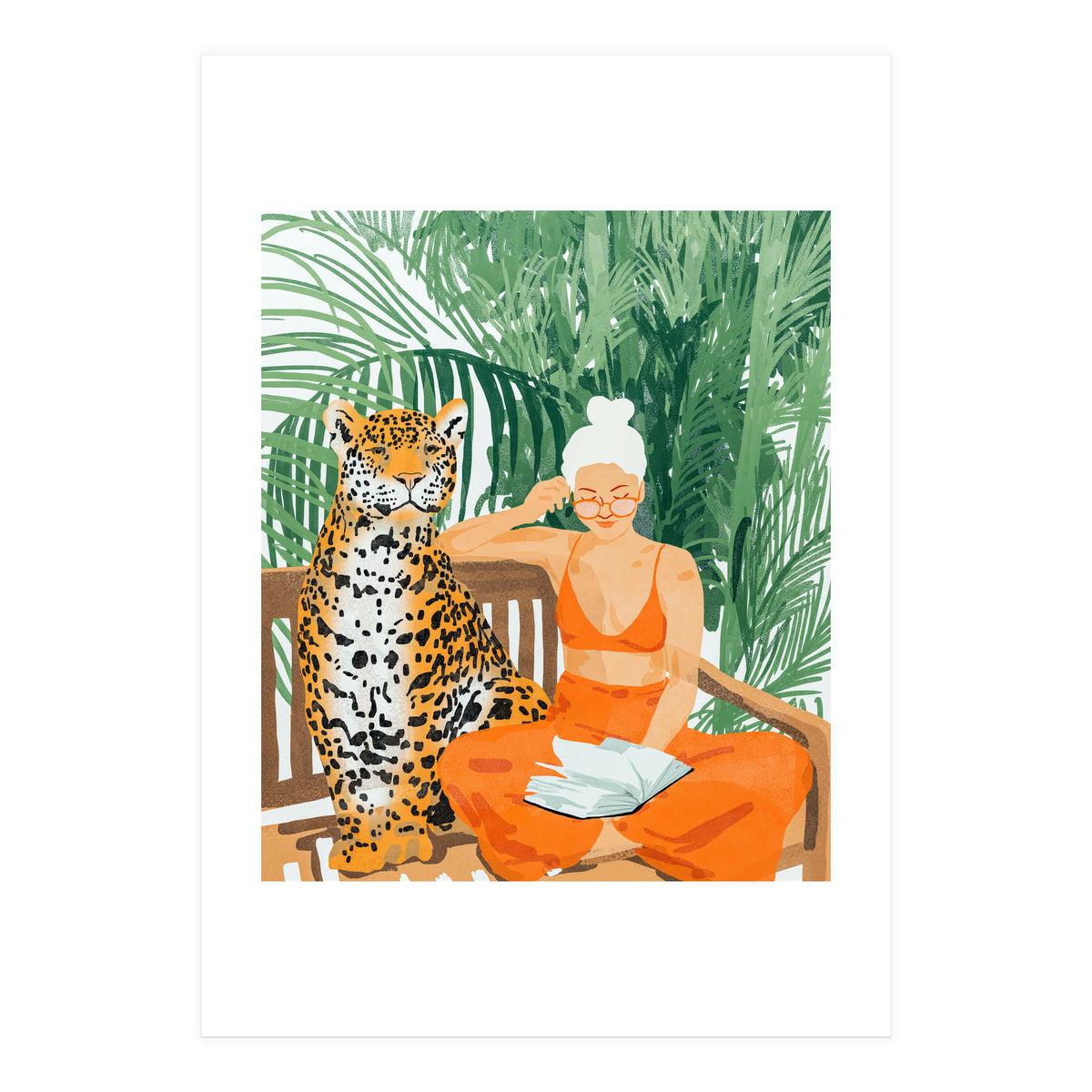 Jungle Vacay | Modern Bohemian Blonde Woman Tropical Travel | Leopard Wildlife Forest Reader (Print Only)