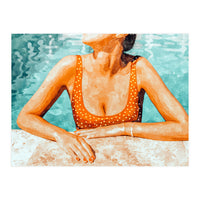 Mi Bebida Por Favor | Modern Bohemian Woman Summer Swim | Swimming Pool Watercolor Fashion Painting (Print Only)
