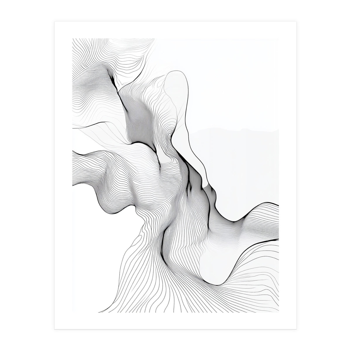 Abstract Black And White Flowing Lines (Print Only)