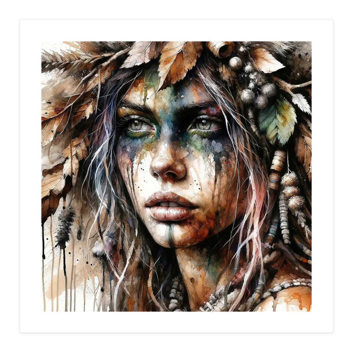 Autumn Leaf Druid Woman Portrait (Print Only)