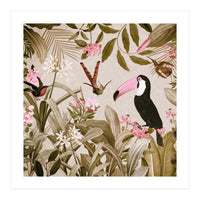Vintage Exotic Birds Sepia Rainforest Flower Jungle (Print Only)