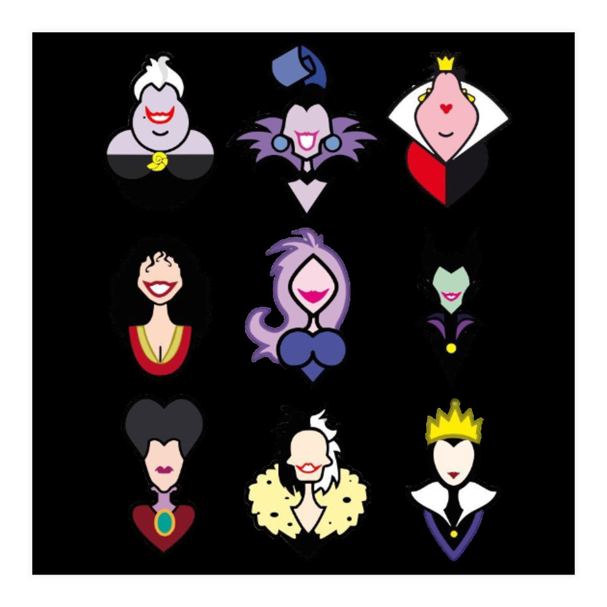 Disney Villains Cartoon Minimalist Faces (Print Only)