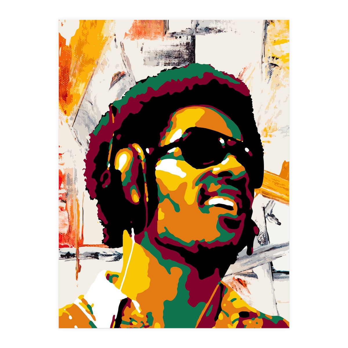 Stevie Wonder Colorful Abstract Retro Art (Print Only)