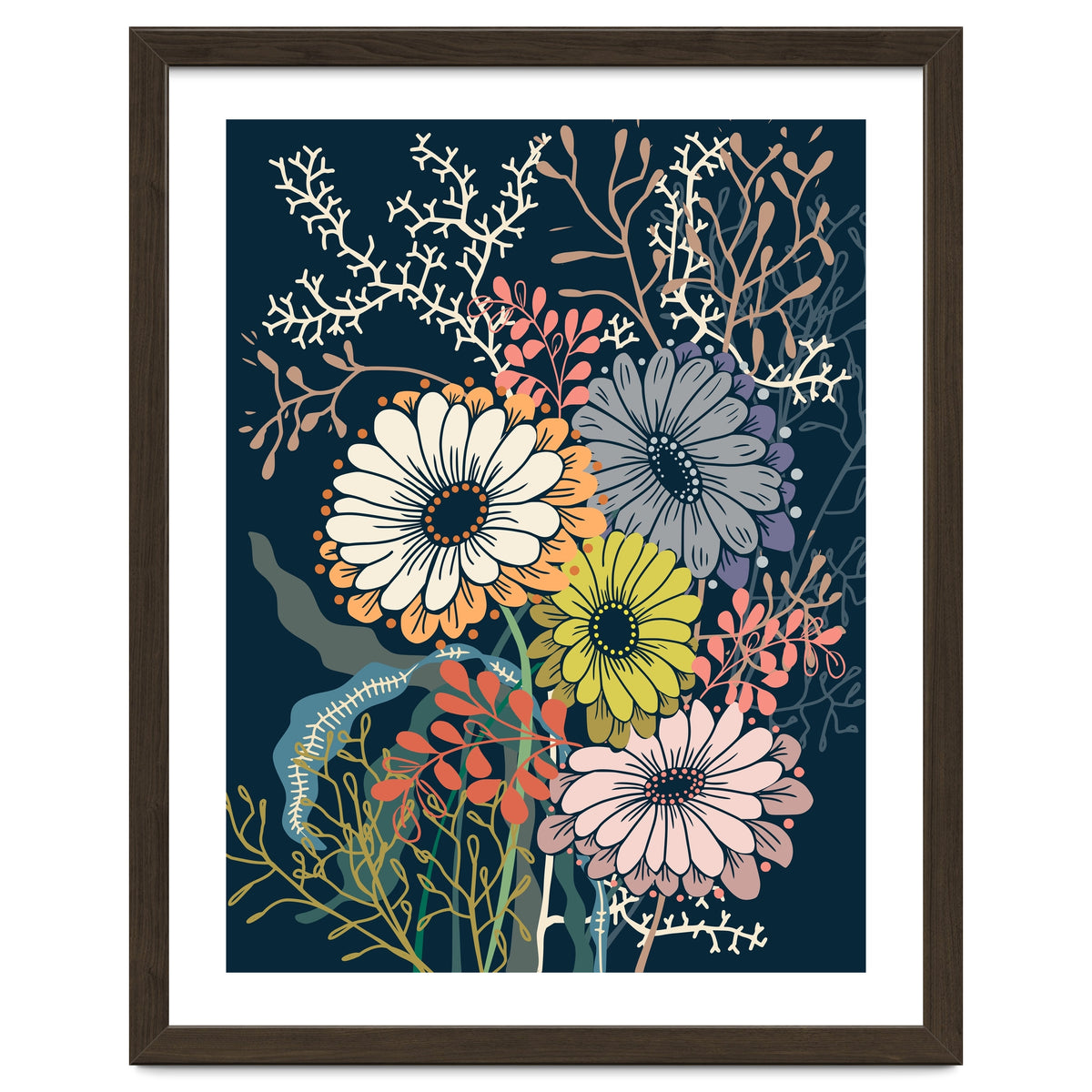 Springtime daisies dark blue