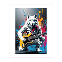 Wolf playing guitar, graffiti (Print Only)