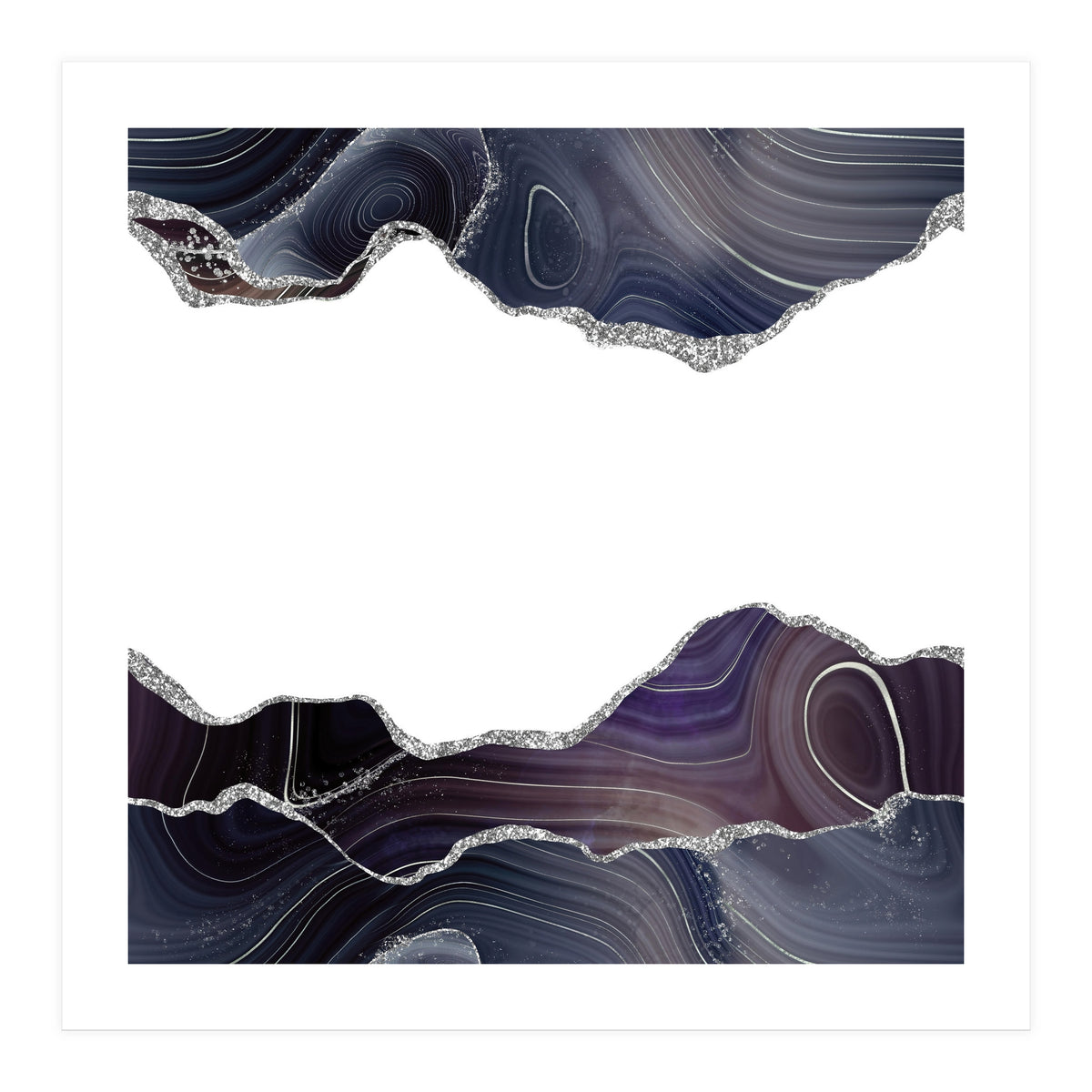 Black & Silver Glitter Agate Texture 08  (Print Only)