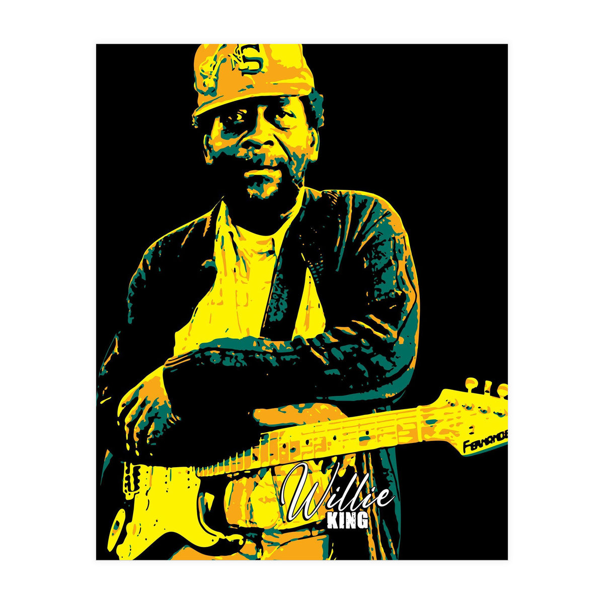 Willie King American Blues Guitarist in Pop Art (Print Only)