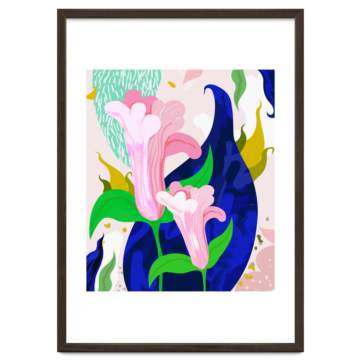 Blue Leaf | Abstract Botanical Floral Painting | Eclectic Pop of Color Nature | Jungle Plants