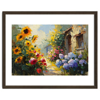 Vibrant Summer Cottage Garden Oil Painting