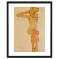 Seated female nude with raised right arm,1910 Gouache,.