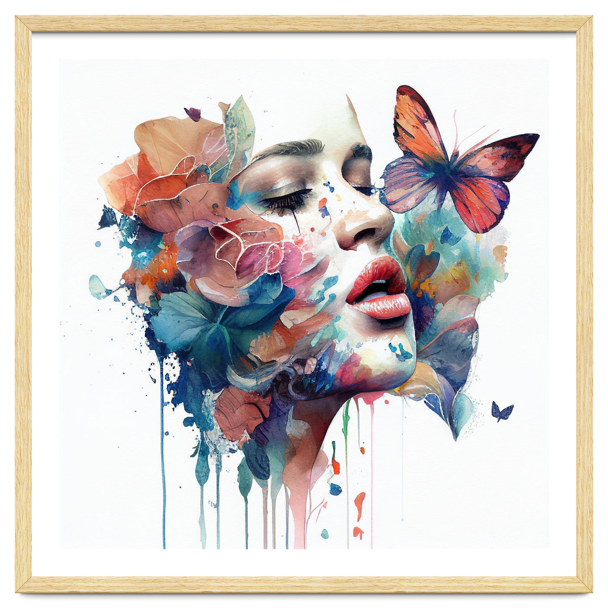 Watercolor Floral Woman Face #1