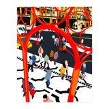City Street, Eclectic Architecture Buildings Busy New York, People Work Office Daily Life Boho Contemporary Traffic Gifts (Print Only) thumbnail