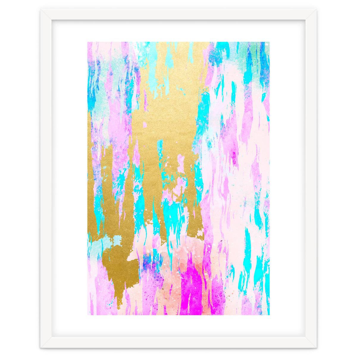 Meraki, Abstract Gold Painting, Colorful Graphic Design, Golden Pink Blue Eclectic Luxe Illustration