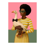 Stylish Woman Holding Goose In Striped Dress (Print Only) thumbnail