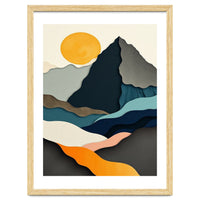 Minimalist Layered Mountain Landscape with Golden Sun