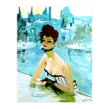 Pinup Girl In Cafe, Watercolor Painting (Print Only) thumbnail
