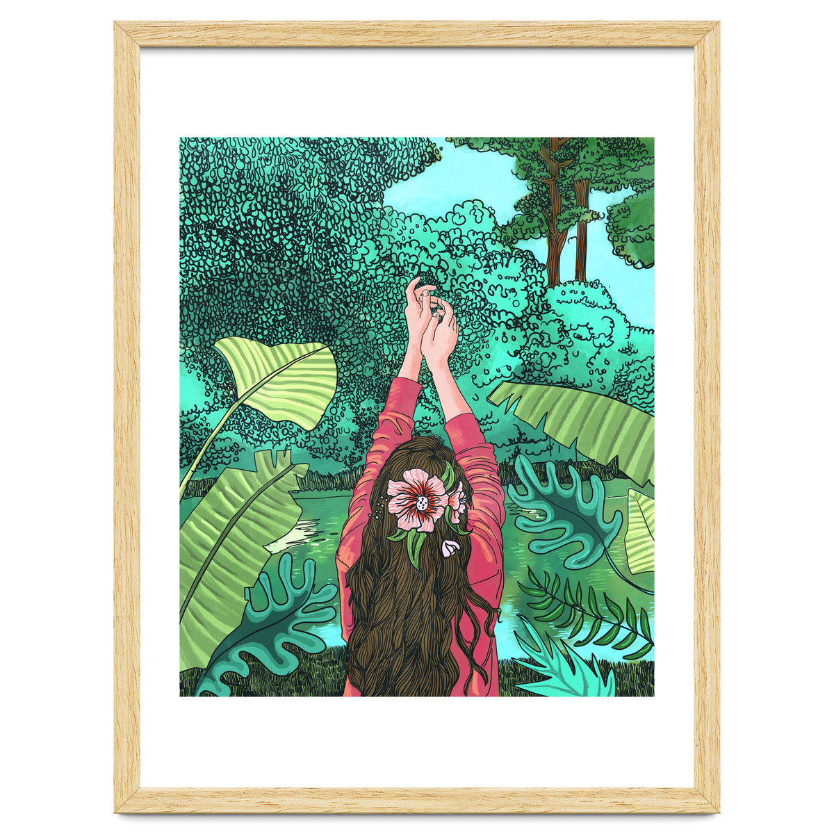 Comic Book Jungle | Tropical Banana Leaves Travel | Line Art Forest Botanical Illustration
