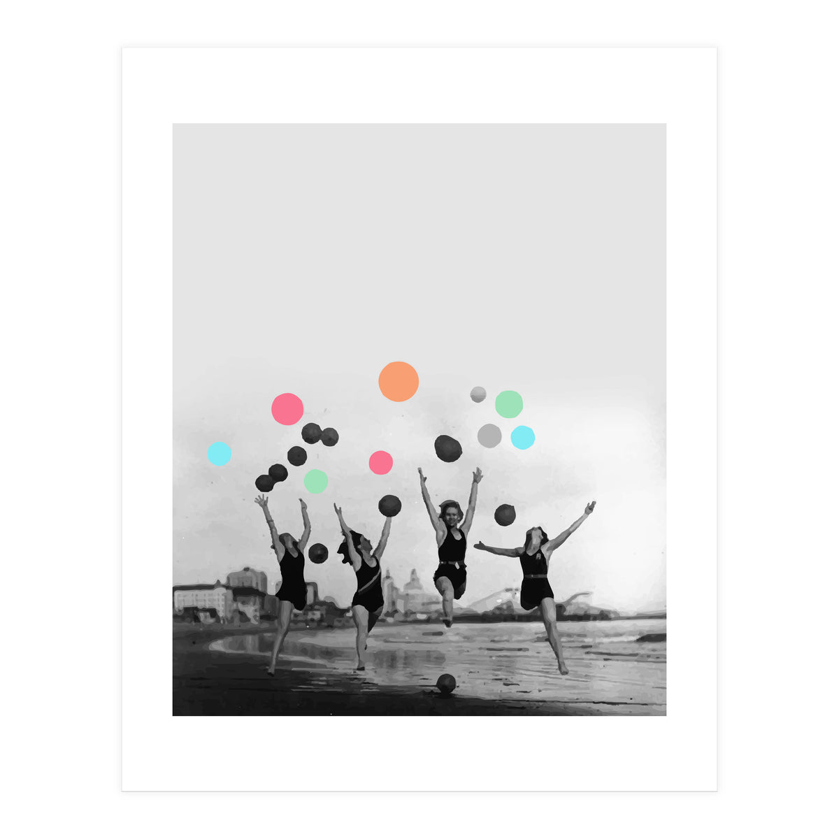 Vintage Women Black & White Photography Balloons Freedom Feminism Women's Rights Individuality (Print Only)