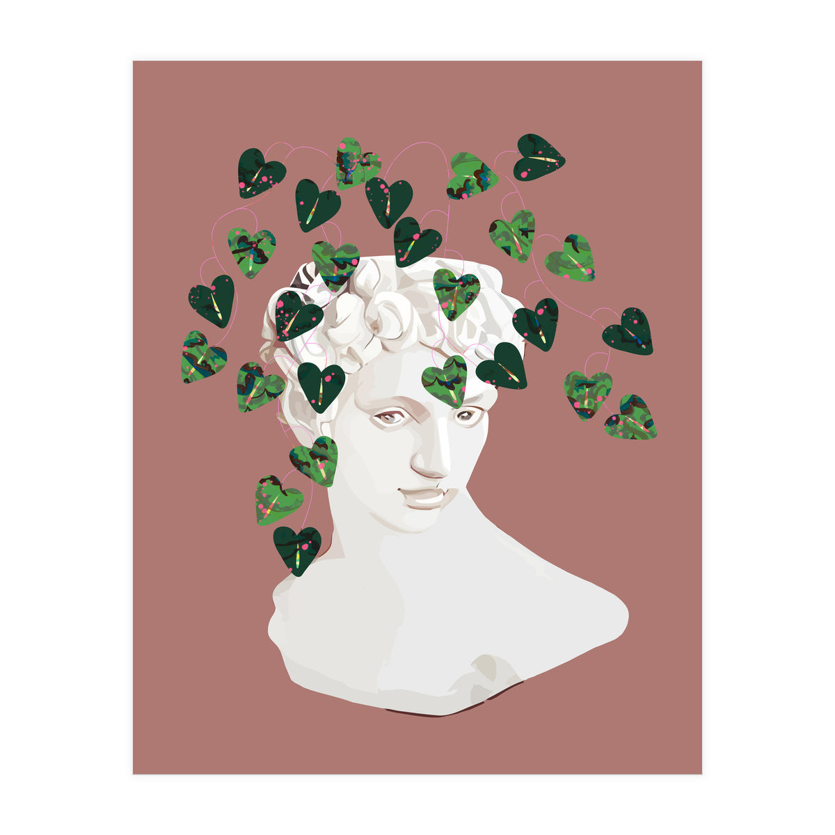 Roman Planter, Plant Pot, Botanical Nature Victorian Statue Face, Eclectic Bohemian Plant Lady Illustration (Print Only)