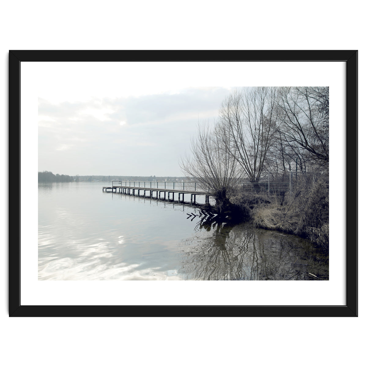 Sunny day pier in the lake