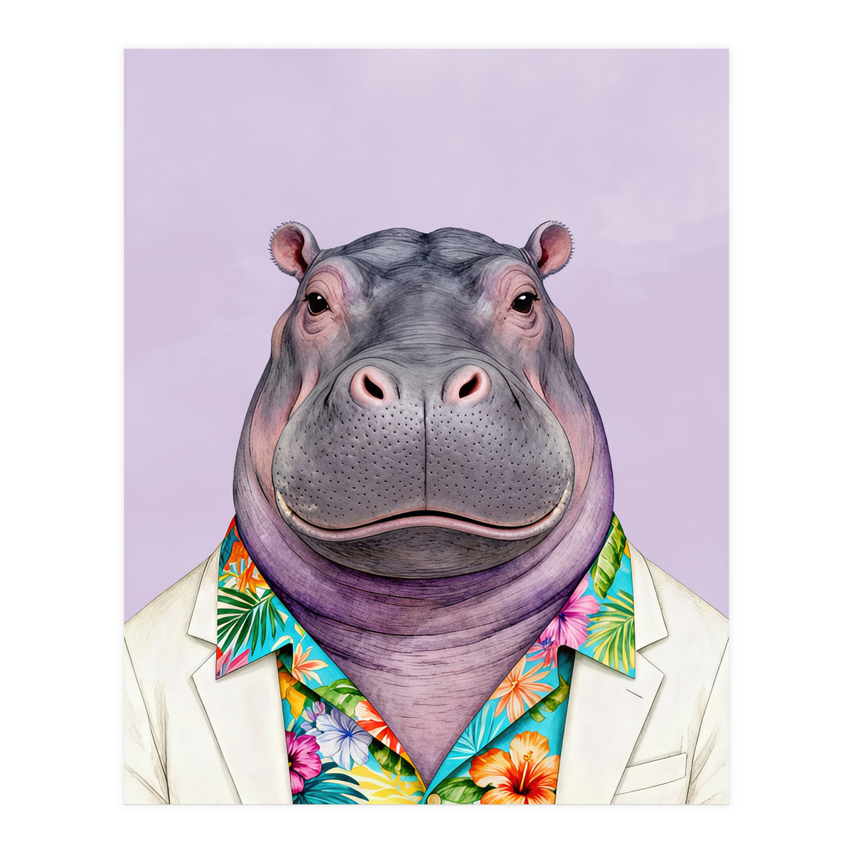 Hippopotamus in Gangster Havana Shirt (Print Only)