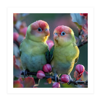 Two Lovebirds On A Branch Surrounded By Berries (Print Only)