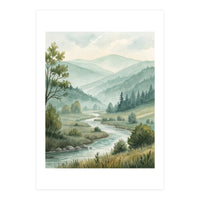 Serene River Valley in Soft Watercolor (Print Only)