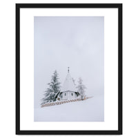 The white church on the snowy mountain