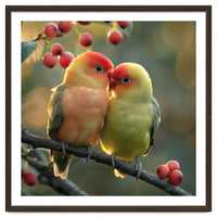 Two Lovebirds Sitting On A Branch