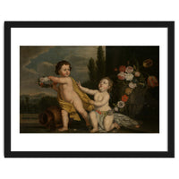German Master (18th Century) – Two Putti with Garlands of Flowers