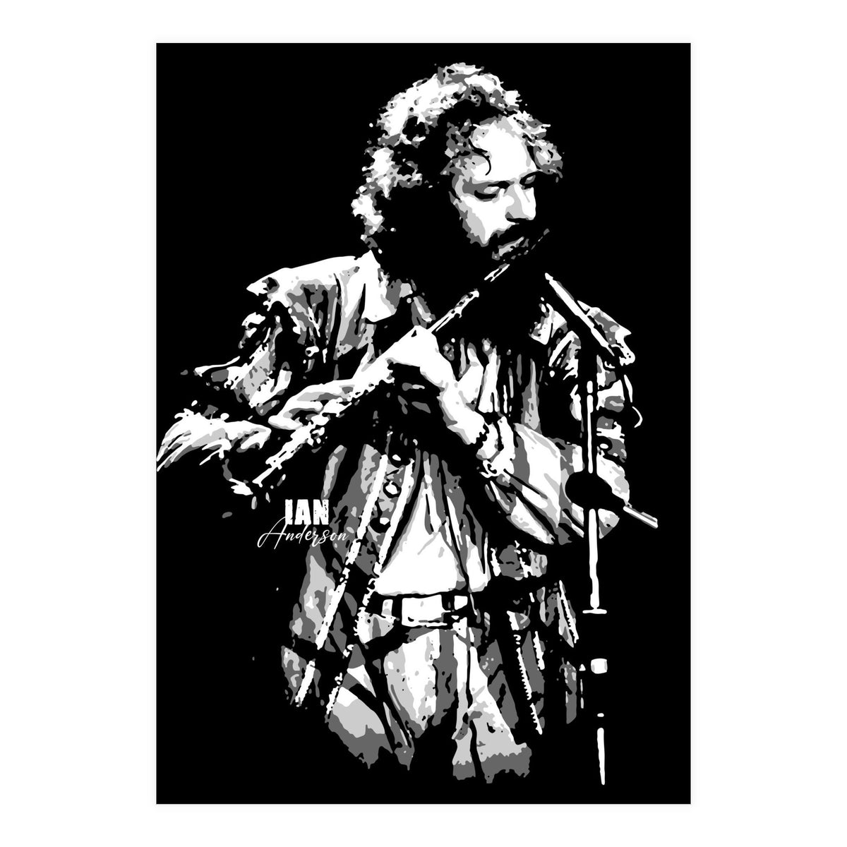 Ian Anderson Rock Music Legend in Grayscale 2 (Print Only)