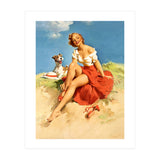 Sexy Pinup Girl On The Beach With Her Dog (Print Only) thumbnail