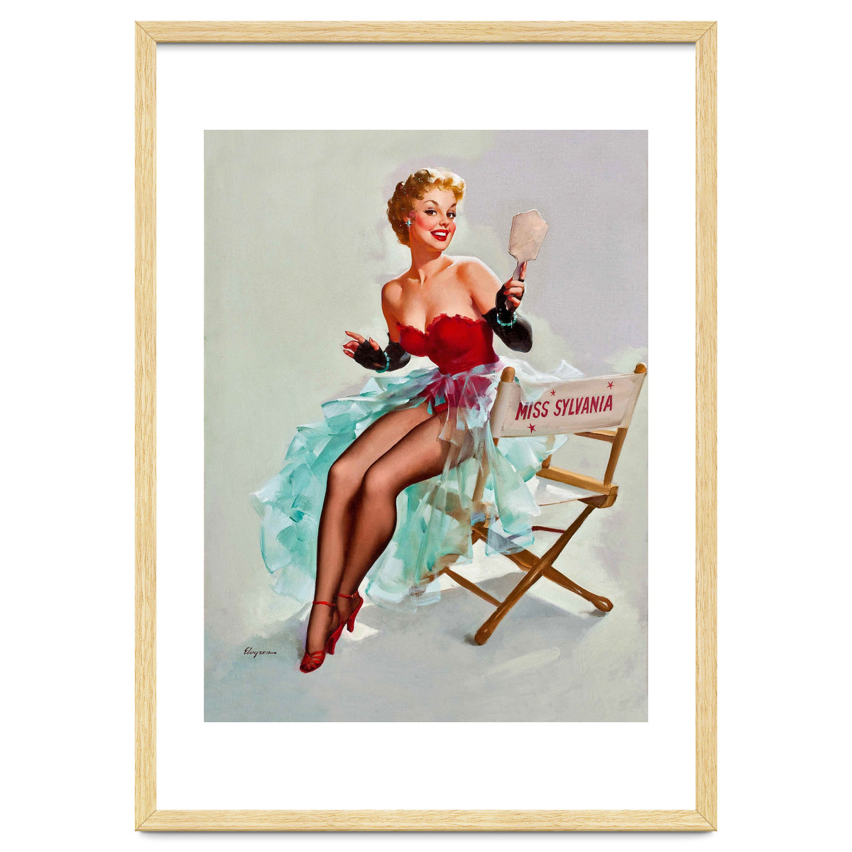 Sexy Pinup Actress Posing With a Mirror