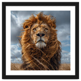 Majestic Lion Portrait Windblown Mane Outdoors thumbnail