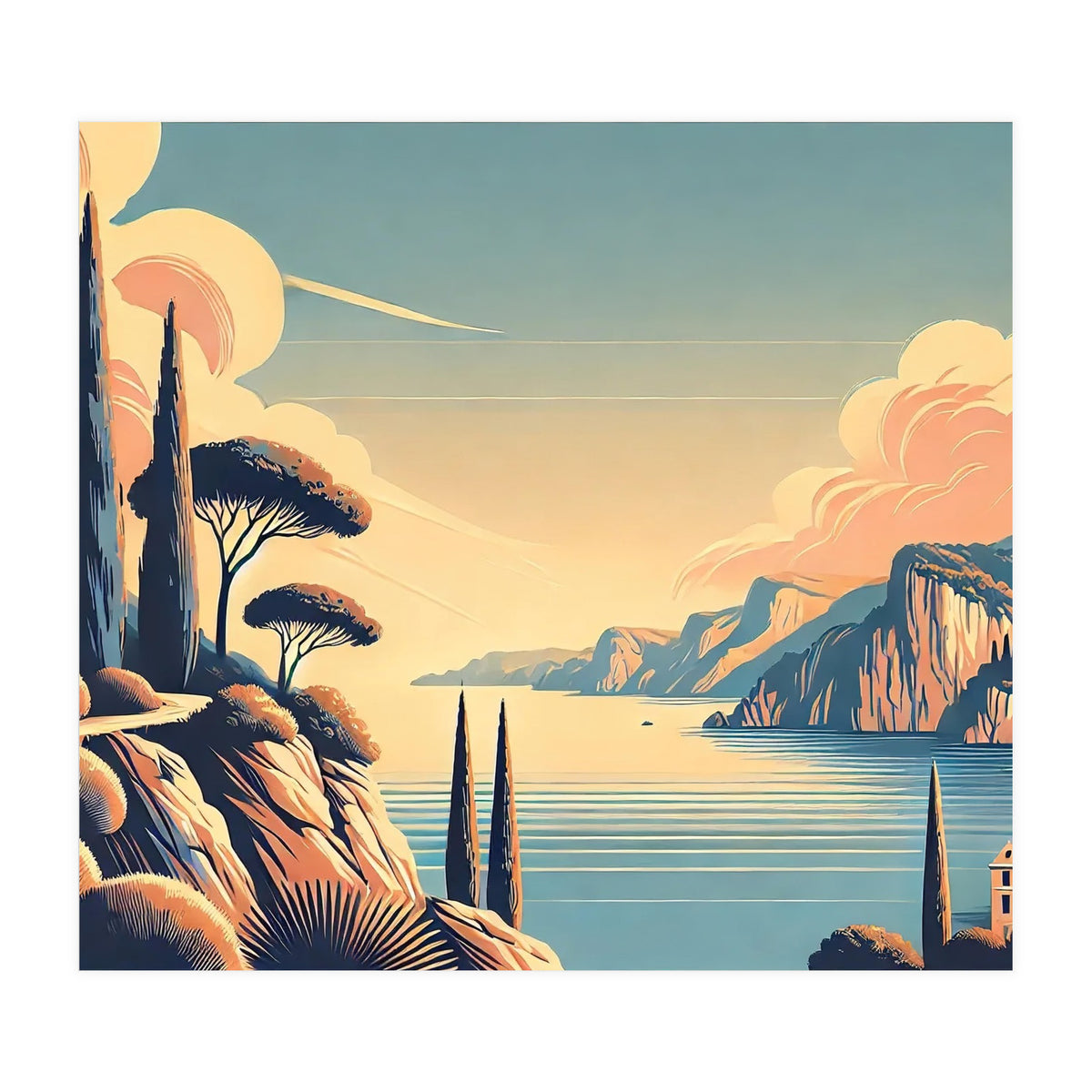 Vintage French Riviera Poster, France (Print Only)