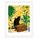 Urban Jungle Cat, Black Cats Pets Terrazzo Decor, Whimsical Bohemian Animals Illustration, Eclectic Quirky Travel thumbnail