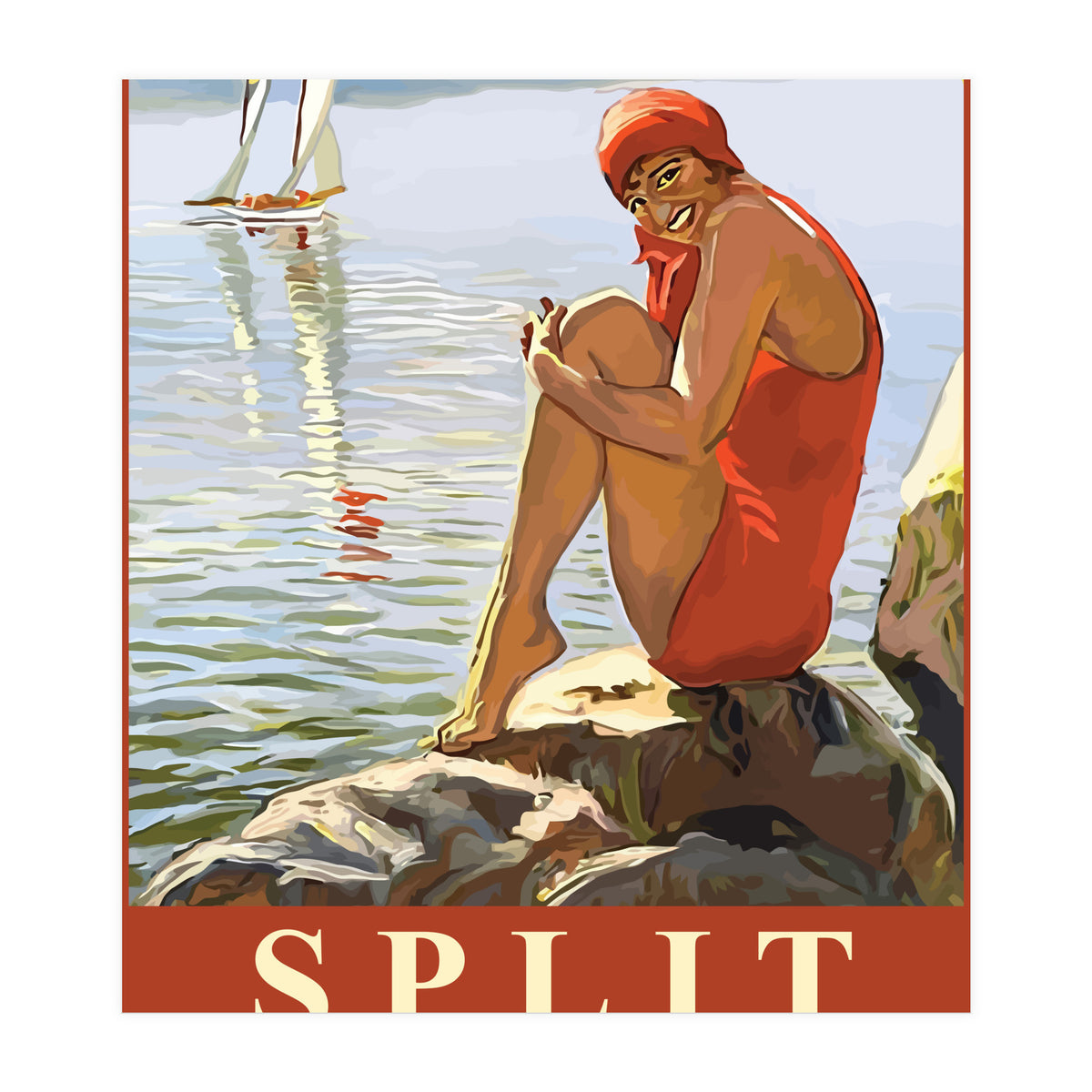 Split, Swimmer on a Rocky Coast (Print Only)