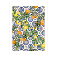 Blue Mediterranean tiles, lemons and oranges fruit (Print Only)