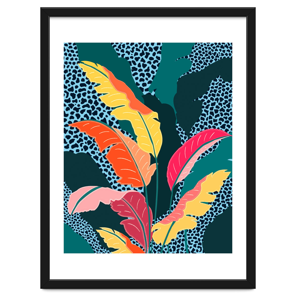 Teal & Tangerine, Botanical Nature Jungle Plants, Maximalism Eclectic Pop Of Color, Tropical Banana Leaves Bohemian Contemporary